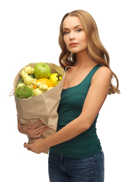 Foto di donna con borsa della spesa piena di frutta