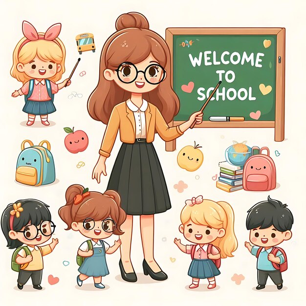 Photo a picture of a woman with a sign that says welcome to school