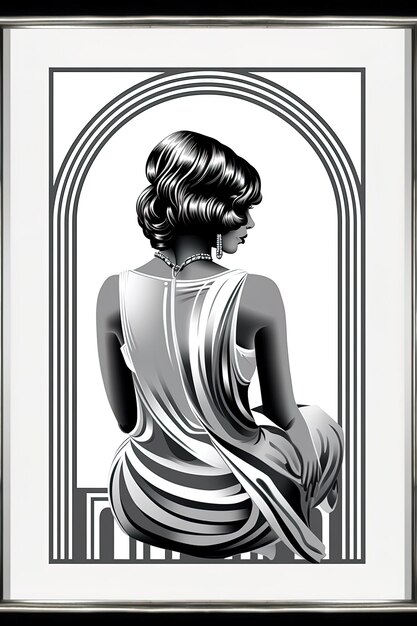 Photo a picture of a woman with a silver and black frame