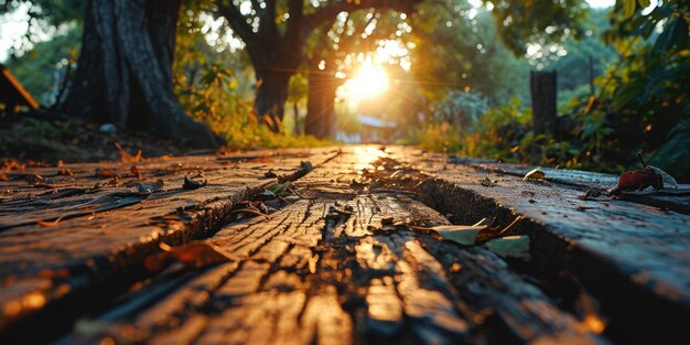 Photo the picture of the wood table in the middle of the forest in a daytime aigx