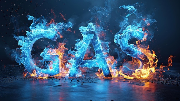 Foto un'immagine della parola gas scritta per lo più in fiamme blu ai