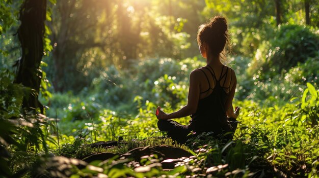 The picture of a young or adult female human doing yoga pose in nature aigx