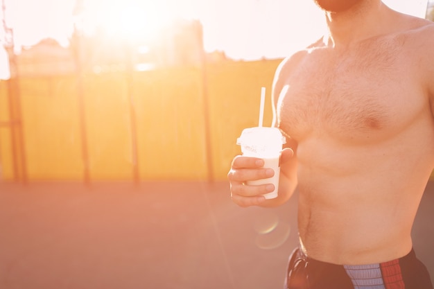 Picture of a young athletic man after training