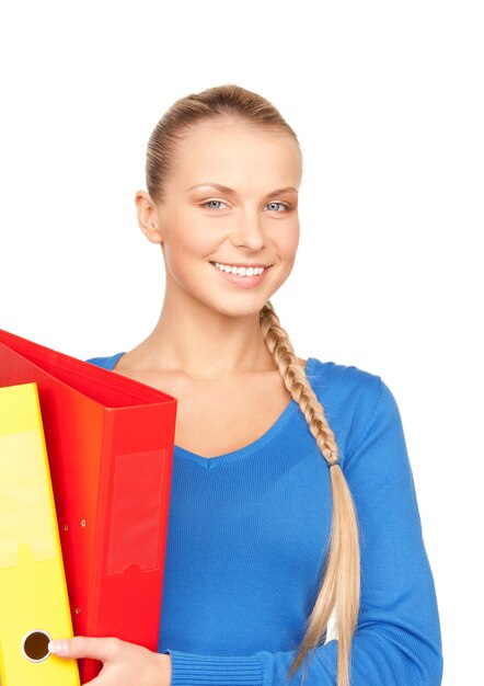 picture of a young attractive businesswoman with folders