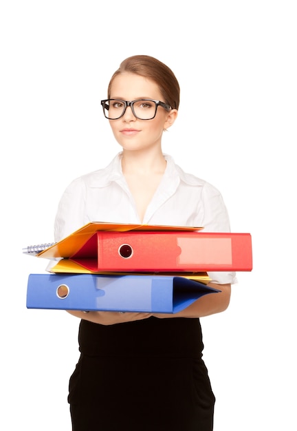 picture of a young attractive businesswoman with folders