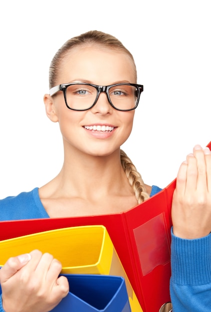 picture of a young attractive businesswoman with folders