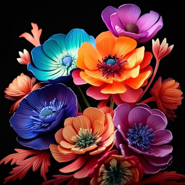그림에는 다채로운 아네몬의 아름다운 꽃줄이 그려져 있습니다.