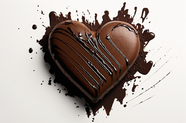 На фото вверху сердце из темного шоколада на белом фоне.