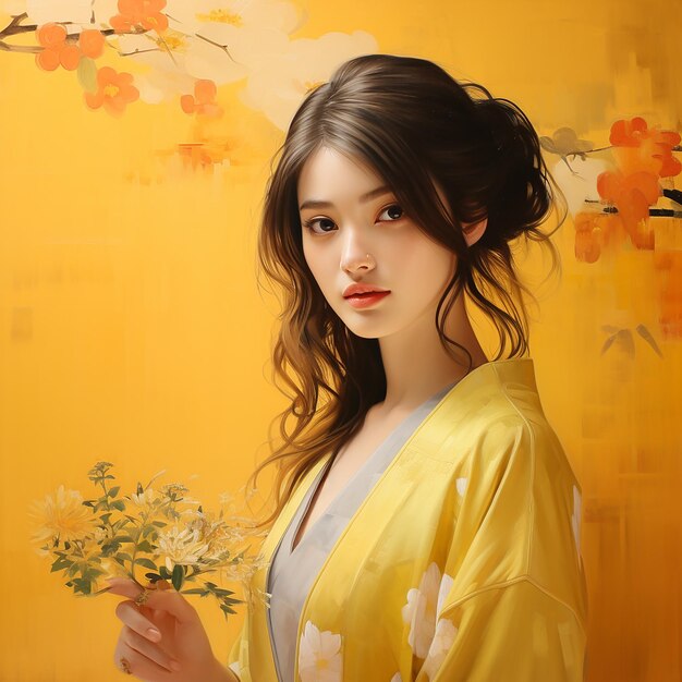 Pictures of beautiful japanese girls yellow background