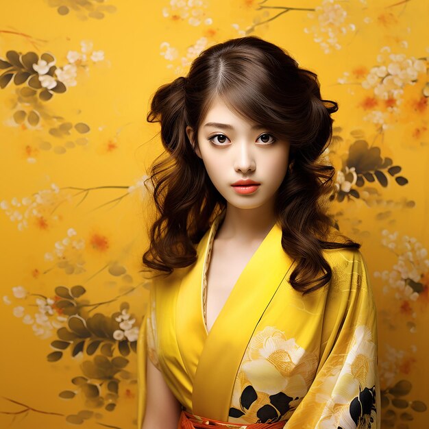 Pictures of beautiful japanese girls yellow background