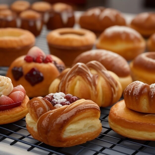 Pictures of delicious pastries with cream and chocolate