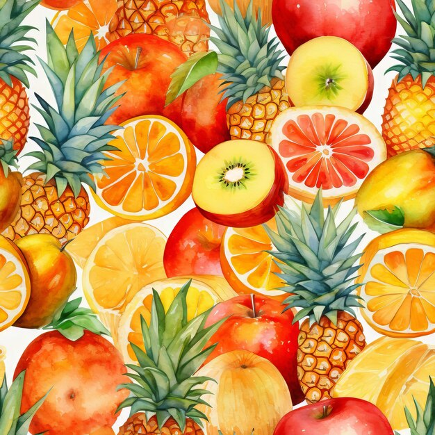 Pictures of fruits with watercolors pattern