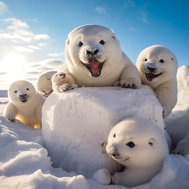 Photo pictures happily making snowmen