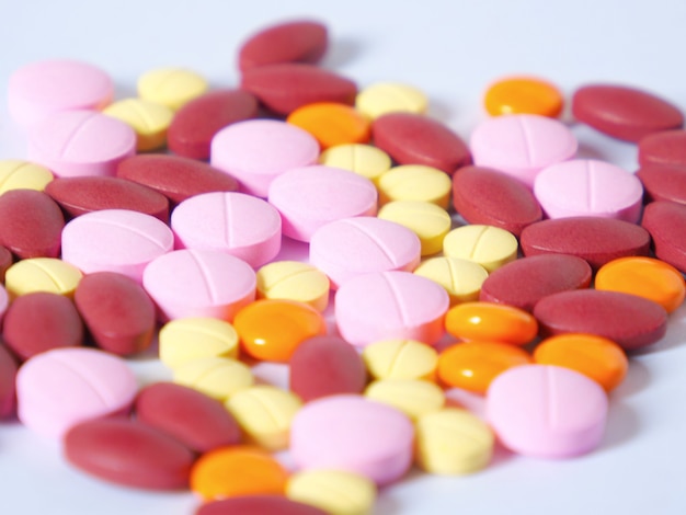 Pictures of pills on a white background