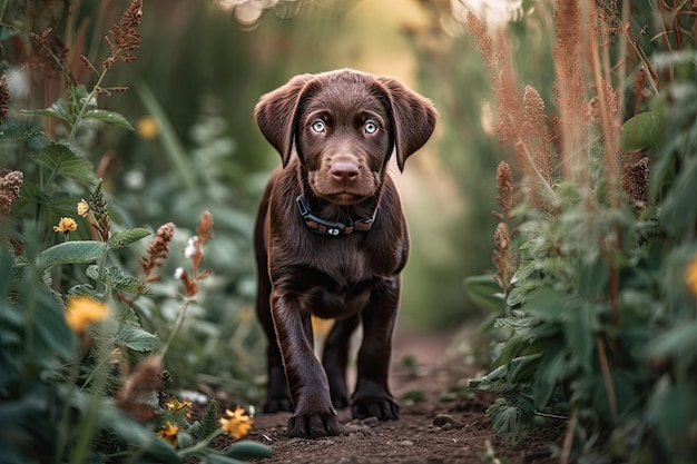 Pictures of puppies and dogs a chocolate labrador on a walk