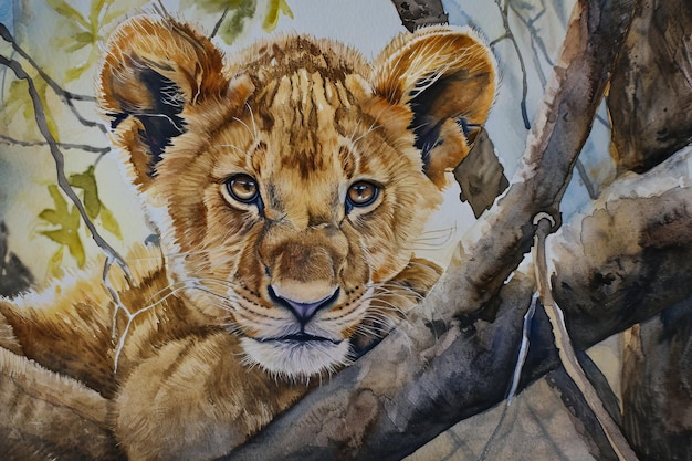 Photo pictures of wild animals with watercolors