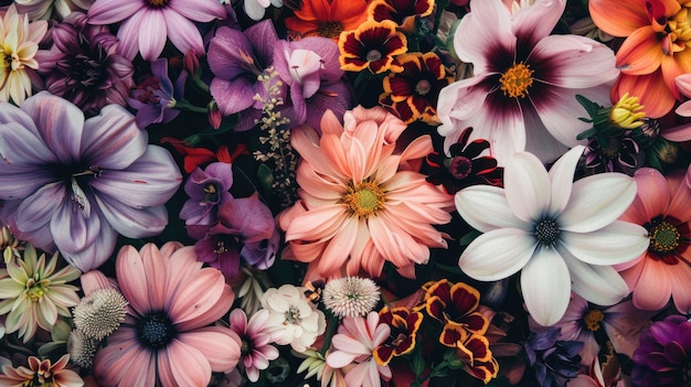 自然の活気のあるパレットを展示する麗な花の花束