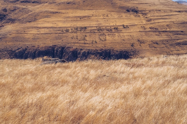Foto pittoresco paesaggio autunnale campi e prati nelle montagne della regione dell'armenia fotografia d'archivio