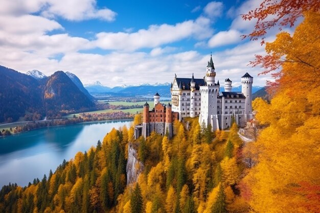 Photo picturesque autumn view on neuschwanstein castle