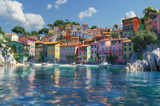 다채로운 집들이 있는 그림 같은 해안 마을
