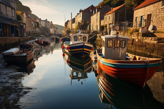 Picturesque Coastal Village With Colorful Boat And Houses Generative AI