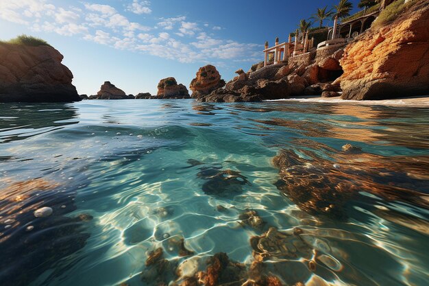 Photo a picturesque coastline with golden sand and crystal clear water