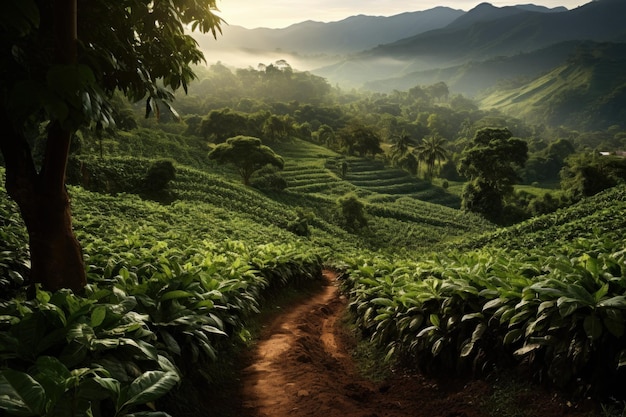 Picturesque Coffee plantation sunset Seed hill Generate Ai