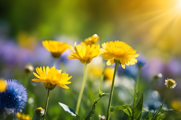 Foto pintoresco colore ricco estate primavera striscia floreale con fiori selvatici