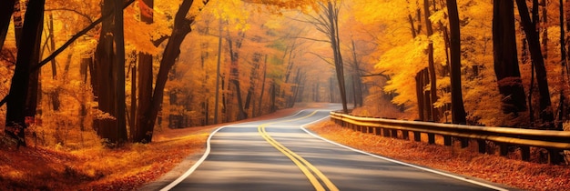 Picturesque Country Road Lined With Trees In Full Autumn Colors