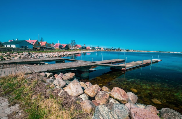 Picturesque dragor town and blue sea in denmark in a sunny day