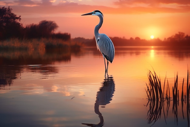 Photo picturesque heron lake sunset generate ai