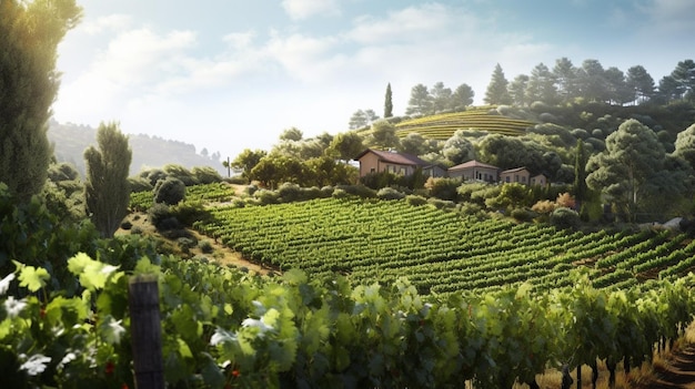 A picturesque hillside vineyard