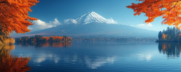Photo picturesque image of mount fuji against a backdrop wallpaper