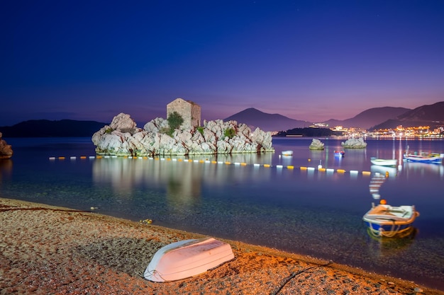 A picturesque island near a cozy village on the shore of the Adriatic Sea