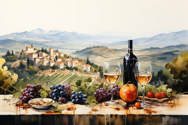 Photo picturesque italian vineyards and wine tasting scenes