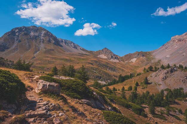 A picturesque landscape of the french alps mountains on a hike from chalets de clapeyto to col du cros