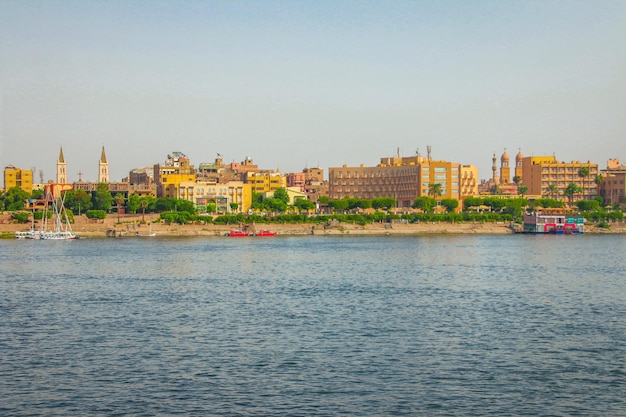 The picturesque landscape of the Nile River near the city of Luxor, Egypt.