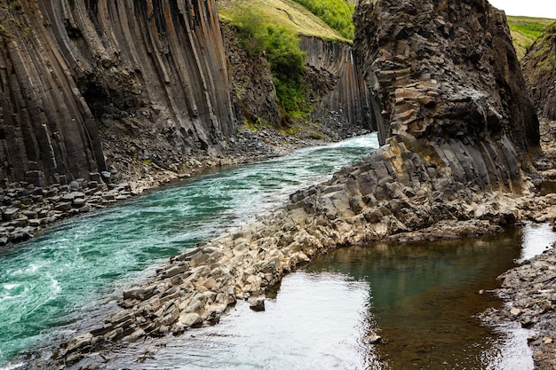 Picturesque landscape with green nature in iceland during summer