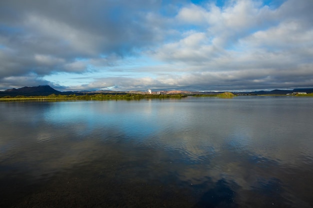 Picturesque landscape with green nature in Iceland during summer.