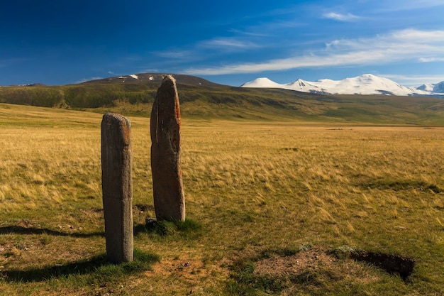 Picturesque landscape with mountains and green valley