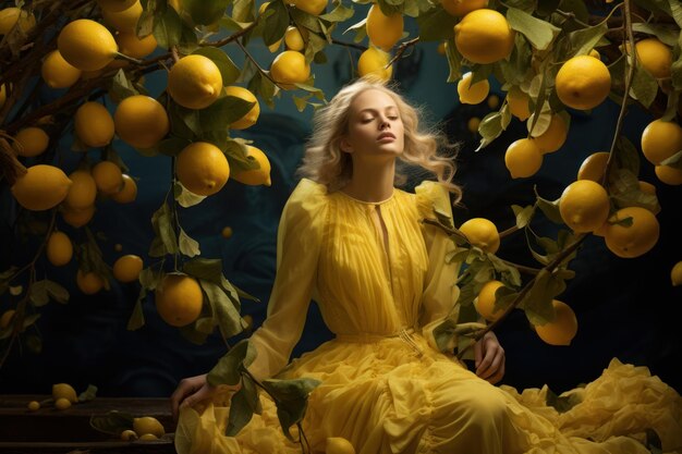 Фото Живописный сад лимонных деревьев на закате