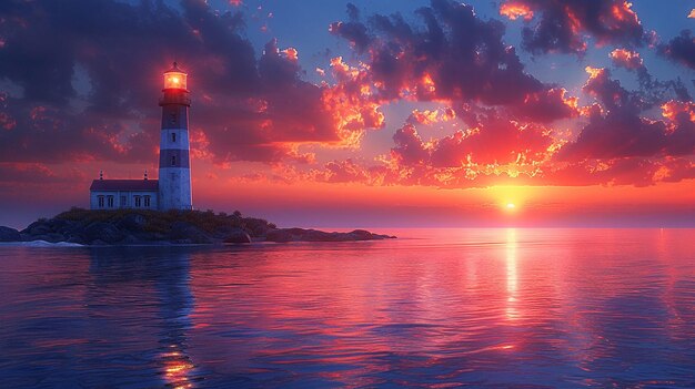 Photo a picturesque lighthouse standing guard at the edge of the sea