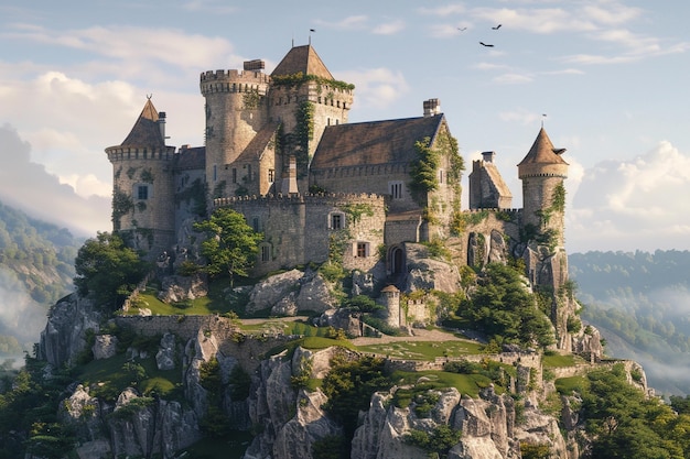 Foto un pittoresco castello medievale su una collina