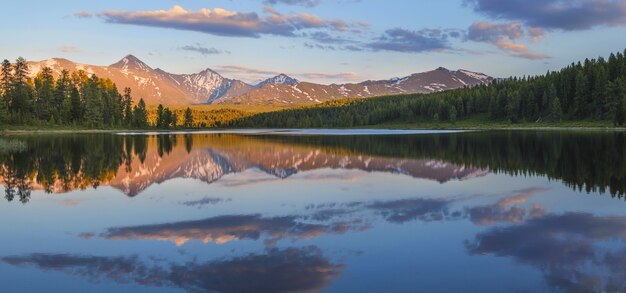 Picturesque mountain lake in the Altai mountains in the morning light