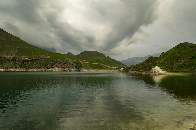 Picturesque mountain lake Gizhgit in KabardinoBalkaria Elbrus Region of Russia June 2021