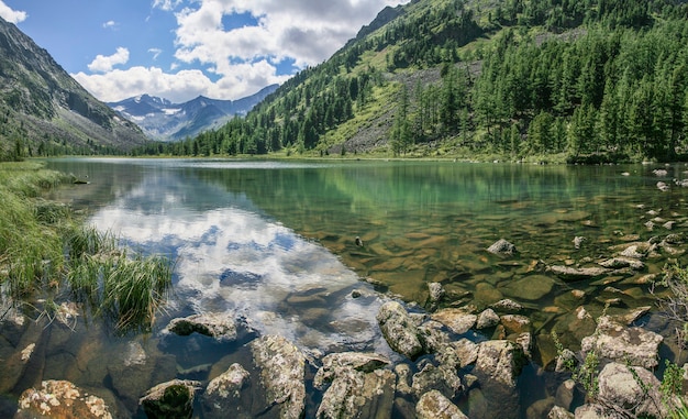 Picturesque mountain lake. Wild place in Siberia.	