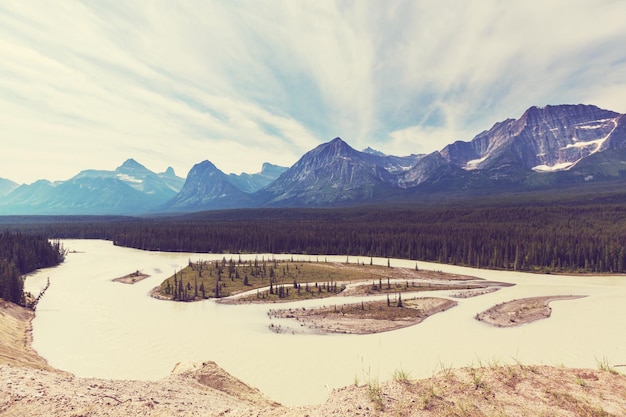 여름 시즌에 캐나다 로키산맥의 그림 같은 산 전망