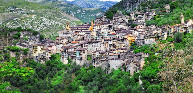 絵のように美しい山間の村サルジュ、アルプマリティム、フランス