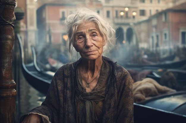 Picturesque Old woman venice Generate Ai