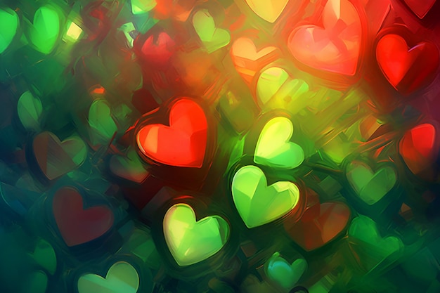 Picturesque red and green background with hearts